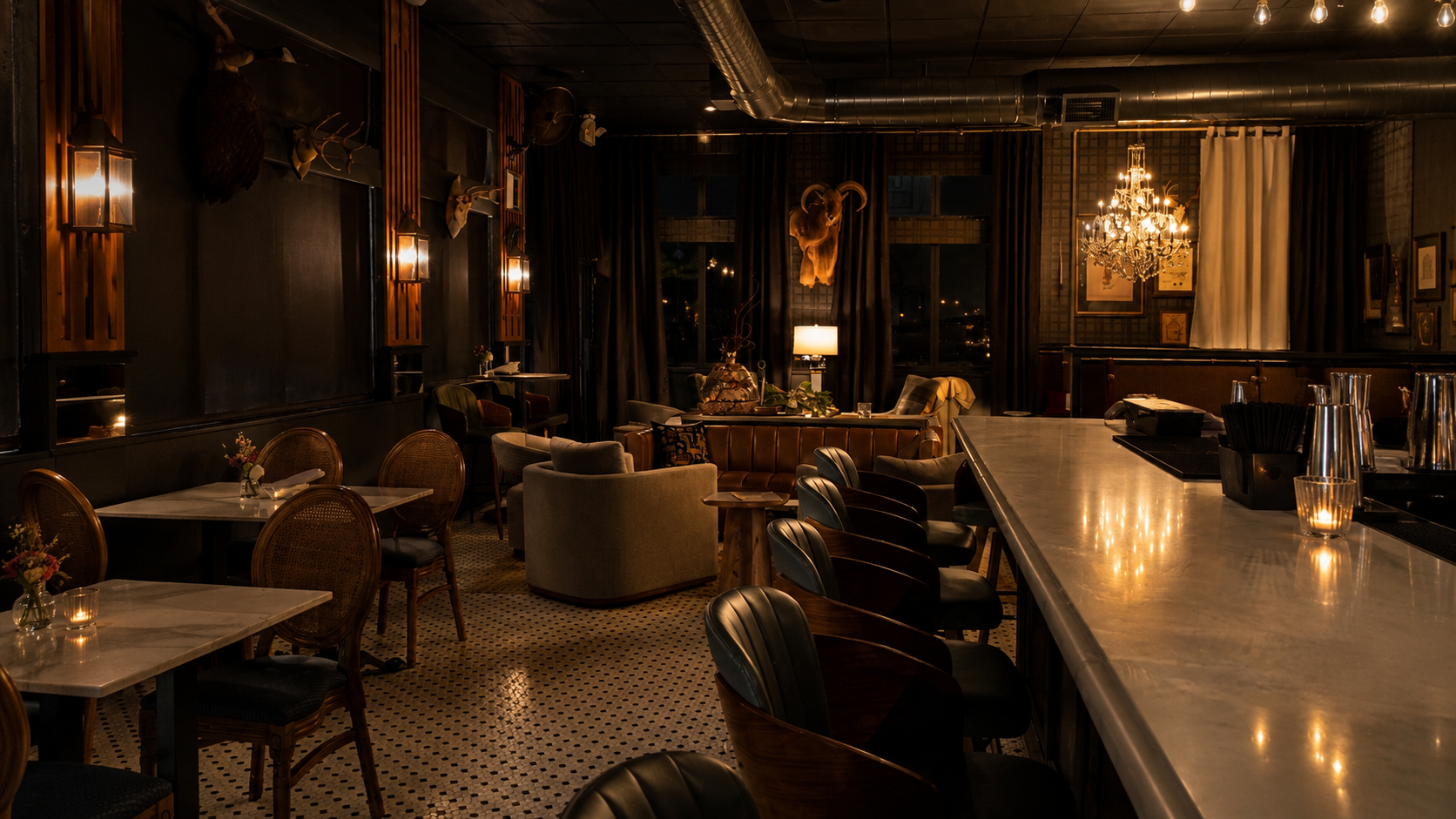 The Boardroom upscale cocktail lounge interior in River Ranch, Lafayette